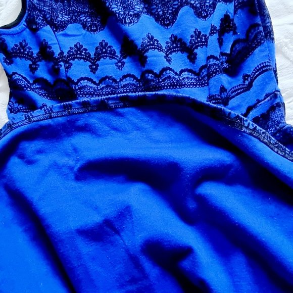 Chicaboom, black + blue, fit + flare, high neck, sleeveless, short dress - Picture 6 of 9